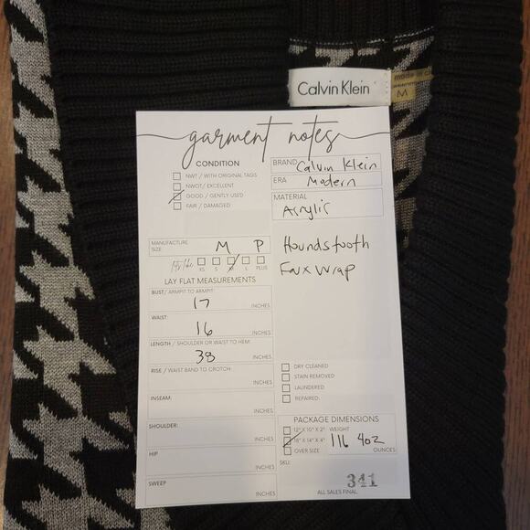 Calvin Klein Houndstooth Dark Academia Sleeveless Sweater Dress Petite Small 341 - Picture 10 of 10